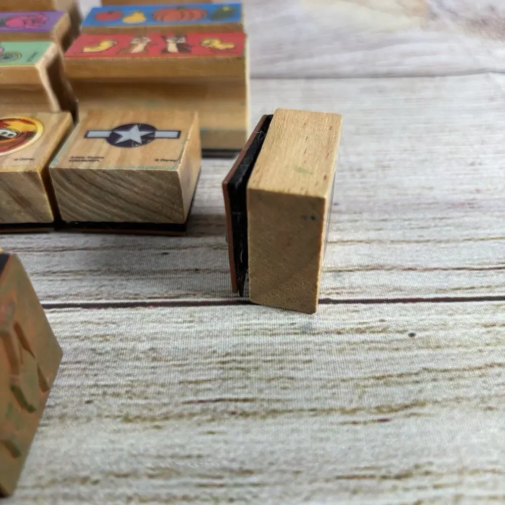 Disney Wooden Rubber Stamp Lot of 23 Mickey Mouse Princess Ariel Planes Craft